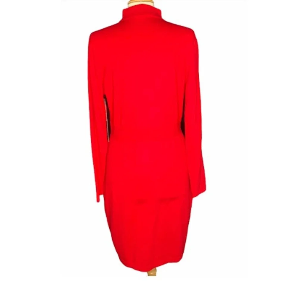 Vince Camuto Red Mock Choker Neck Faux Wrap Dress - Picture 7 of 8